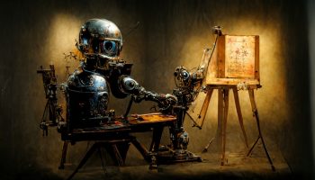 Personal branding podemos usar essa foto - com esses creditos "Robot Painting at an Easel" (Prompt by Eric Griffith; Generated on Midjourney)