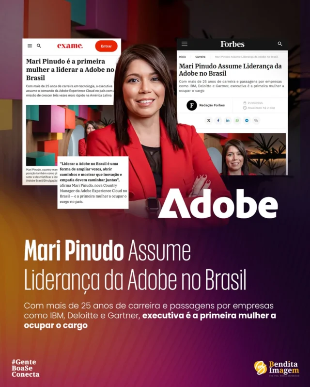 🎯🔥 Nosso time da Bendita Imagem emplacou mais uma vez um cliente, @adobebra tanto na @exame quanto na @forbesbr ! A pauta celebra a chegada de Mari Pinudo à liderança da Adobe Brasil, como a primeira mulher a assumir o cargo no país. Com mais de 25 anos de trajetória no setor de tecnologia, Mari representa uma nova fase para a marca: mais conectada ao mercado, com foco em inovação, performance e relacionamento. Aqui na @benditaimagem , trabalhamos para posicionar nossos clientes nos principais veículos do país com narrativas que constroem reputações, refletem propósito e geram visibilidade com consistência. 📌 As matérias completas podem ser conferidas tanto na Forbes Brasil quanto na Exame. #TimeBenditaImagem #AdobeBrasil #MariPinudo #LiderancaFeminina #TransformacaoDigital #BenditaImagem #PRComProposito #ReputacaoDeMarca #EstrategiaQueEntrega #VisibilidadeInteligente #MarketingDeReputação